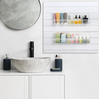 Slatwall J-Ledge Shelf, Classic Design Acrylic Display with Lip, 15.24 cm Width 4 Pack, Clear, Retail Boutique & Home Storage, Heavy Duty Floating Panel Shoe Rack & Organization