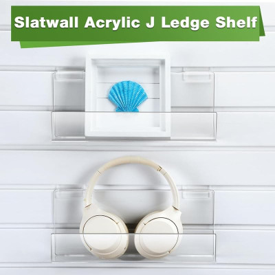 Slatwall J-Ledge Shelf, Classic Design Acrylic Display with Lip, 15.24 cm Width 4 Pack, Clear, Retail Boutique & Home Storage, Heavy Duty Floating Panel Shoe Rack & Organization