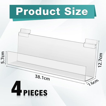 Slatwall J-Ledge Shelf, Classic Design Acrylic Display with Lip, 38.1 cm Width 4 Pack, Clear, Retail Boutique & Home Storage, Heavy Duty Floating Panel Shoe Rack & Organization