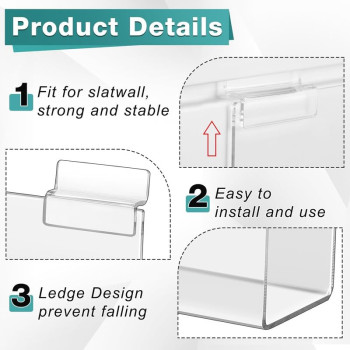 Slatwall J-Ledge Shelf, Classic Design Acrylic Display with Lip, 38.1 cm Width 4 Pack, Clear, Retail Boutique & Home Storage, Heavy Duty Floating Panel Shoe Rack & Organization