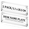 Magnetic Name Plate Holder, Double Sided Clear Acrylic Block Frame for Desk, DIY Sign Display, Business Office Meeting Conference Room Accessories, 5.08x20.32 cm, 2-Pack