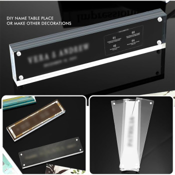 Magnetic Name Plate Holder, Double Sided Clear Acrylic Block Frame for Desk, DIY Sign Display, Business Office Meeting Conference Room Accessories, 5.08x20.32 cm, 8-Pack