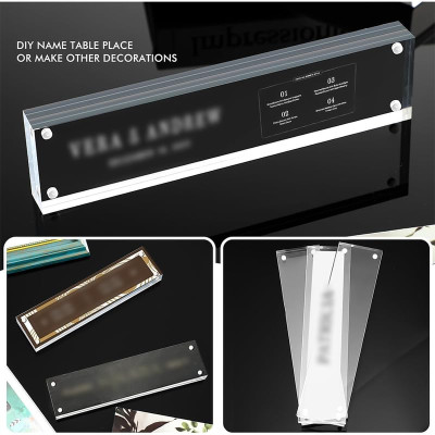 Magnetic Name Plate Holder, Double Sided Clear Acrylic Block Frame for Desk, DIY Sign Display, Business Office Meeting Conference Room Accessories, 5.08x20.32 cm, 8-Pack