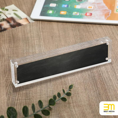 Magnetic Name Plate Holder, Double Sided Clear Acrylic Block Frame for Desk, DIY Sign Display, Business Office Meeting Conference Room Accessories, 5.08x20.32 cm, 8-Pack