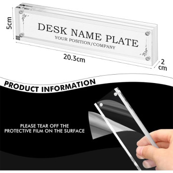 Magnetic Name Plate Holder, Double Sided Clear Acrylic Block Frame for Desk, DIY Sign Display, Business Office Meeting Conference Room Accessories, 5.08x20.32 cm, 8-Pack