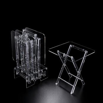 Acrylic 4 Square Classic Design Coffee Tables with Stand Set, a collection of Transparent Nesting End Tables for Living Room Decor- Classic - 4 Piece Set - Transparent