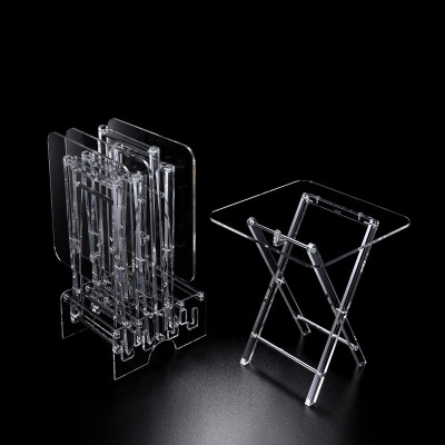 Acrylic 4 Square Classic Design Coffee Tables with Stand Set, a collection of Transparent Nesting End Tables for Living Room Decor- Classic - 4 Piece Set - Transparent