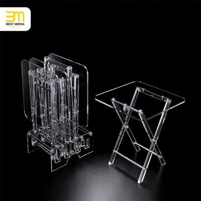 Acrylic 4 Square Classic Design Coffee Tables with Stand Set, a collection of Transparent Nesting End Tables for Living Room Decor- Classic - 4 Piece Set - Transparent