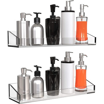 2-Pack Transparent Acrylic Bathroom Shelves, Wall Mounted No-Drill Storage & Display Shelving, a Thick Organizer for the Shower- Modern Adhesive - 2-Pack - Transparent