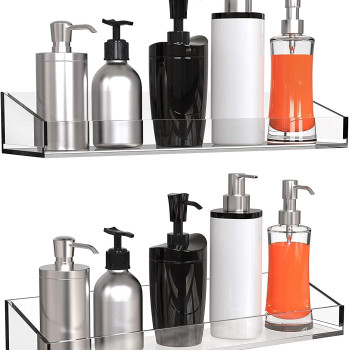 2-Pack Transparent Acrylic Bathroom Shelves, Wall Mounted No-Drill Storage & Display Shelving, a Thick Organizer for the Shower- Modern Adhesive - 2-Pack - Transparent