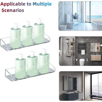 2-Pack Transparent Acrylic Bathroom Shelves, Wall Mounted No-Drill Storage & Display Shelving, a Thick Organizer for the Shower- Modern Adhesive - 2-Pack - Transparent