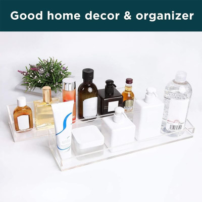 2-Pack Transparent Acrylic Bathroom Shelves, Wall Mounted No-Drill Storage & Display Shelving, a Thick Organizer for the Shower- Modern Adhesive - 2-Pack - Transparent