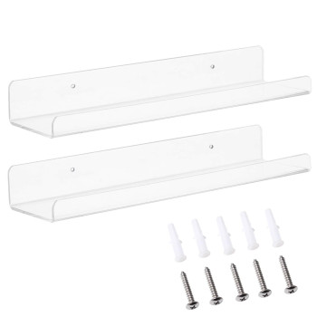 2-Pack Transparent Acrylic Multi-Purpose Wall Shelves, a 38-1 cm Display Ledge for Nail Polish, Pictures, and Kitchen Spices- Modern - 2-Pack - Transparent