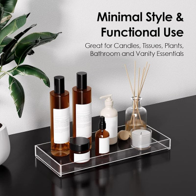 Transparent Acrylic Vanity Tray, a Bathroom Storage Organizer for Countertops, Toilet Tanks, and Bathtubs for your essentials- 30x12-7 cm - Modern - 1 Piece - Transparent