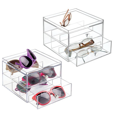 2-Piece Set Stackable Eyeglass Organizer, a 2-Drawer Holder for Sunglasses, Eyeglasses, and various Reading Glasses- Modern - 2-Piece Set - Transparent