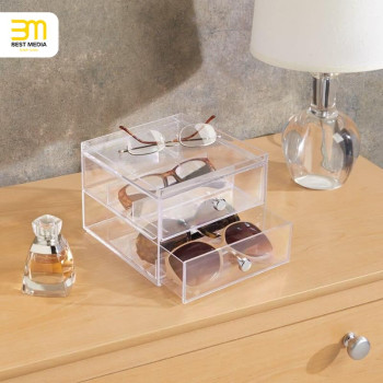 2-Piece Set Stackable Eyeglass Organizer, a 2-Drawer Holder for Sunglasses, Eyeglasses, and various Reading Glasses- Modern - 2-Piece Set - Transparent