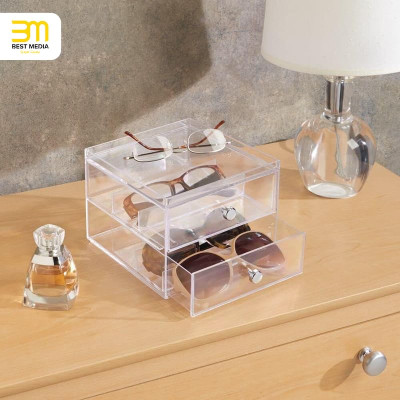 2-Piece Set Stackable Eyeglass Organizer, a 2-Drawer Holder for Sunglasses, Eyeglasses, and various Reading Glasses- Modern - 2-Piece Set - Transparent
