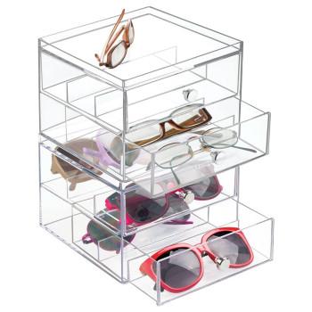 2-Piece Set Stackable Eyeglass Organizer, a 2-Drawer Holder for Sunglasses, Eyeglasses, and various Reading Glasses- Modern - 2-Piece Set - Transparent