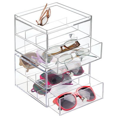2-Piece Set Stackable Eyeglass Organizer, a 2-Drawer Holder for Sunglasses, Eyeglasses, and various Reading Glasses- Modern - 2-Piece Set - Transparent