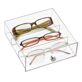 2-Piece Set Stackable Eyeglass Organizer, a 2-Drawer Holder for Sunglasses, Eyeglasses, and various Reading Glasses- Modern - 2-Piece Set - Transparent