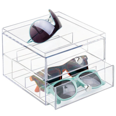 2-Piece Set Stackable Eyeglass Organizer, a 2-Drawer Holder for Sunglasses, Eyeglasses, and various Reading Glasses- Modern - 2-Piece Set - Transparent