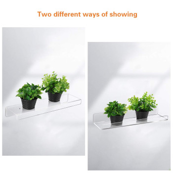 4-Pack Premium Transparent Acrylic Floating Shelves, a 38-1 cm Invisible Wall Ledge Display and Heavy-Duty 5mm Thick Bookshelf- Modern - 4-Pack - Transparent