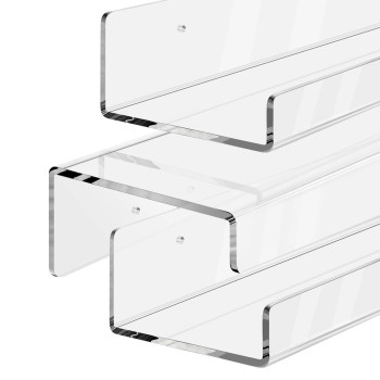 4-Pack Premium Transparent Acrylic Floating Shelves, a 38-1 cm Invisible Wall Ledge Display and Heavy-Duty 5mm Thick Bookshelf- Modern - 4-Pack - Transparent
