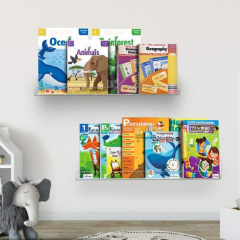 4-Pack Transparent Acrylic Floating Wall Shelves, a 38-1 cm Invisible Ledge Bookshelf and a Wall Mounted Kids Book Display Shelf- Modern - 4-Pack - Transparent
