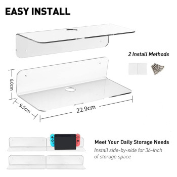 22.9 cm Transparent Acrylic Floating Wall Shelves, a Small Wall Shelf for the Bedroom, Bathroom, Kitchen, or Living Room- Modern - Set of 4 - Transparent