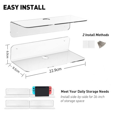 22.9 cm Transparent Acrylic Floating Wall Shelves, a Small Wall Shelf for the Bedroom, Bathroom, Kitchen, or Living Room- Modern - Set of 4 - Transparent