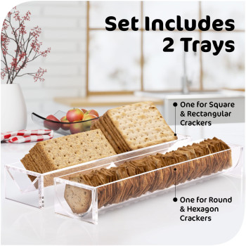 Transparent Acrylic Cracker Tray for Serving, a Rectangular Cracker Holder & Food Display Stand for Party & Charcuterie Boards- Modern - Set of 2 - Transparent