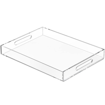 Large Transparent Acrylic Serving Tray with Handles, a Spill-Proof Decorative Organizer for an Ottoman or a Coffee Table- 30-5x40-6 cm - Modern - 1 Piece - Transparent