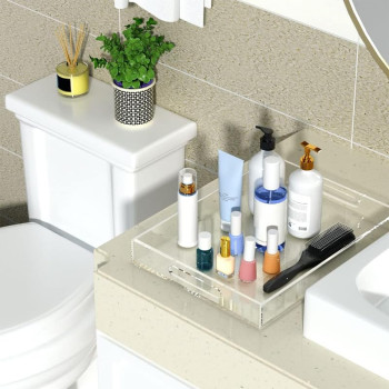Large Transparent Acrylic Serving Tray with Handles, a Spill-Proof Decorative Organizer for an Ottoman or a Coffee Table- 30-5x40-6 cm - Modern - 1 Piece - Transparent