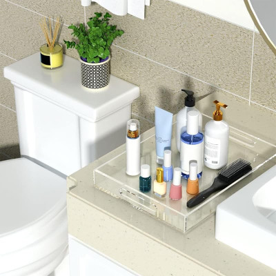 Large Transparent Acrylic Serving Tray with Handles, a Spill-Proof Decorative Organizer for an Ottoman or a Coffee Table- 30-5x40-6 cm - Modern - 1 Piece - Transparent