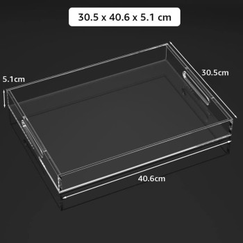 Large Transparent Acrylic Serving Tray with Handles, a Spill-Proof Decorative Organizer for an Ottoman or a Coffee Table- 30-5x40-6 cm - Modern - 1 Piece - Transparent