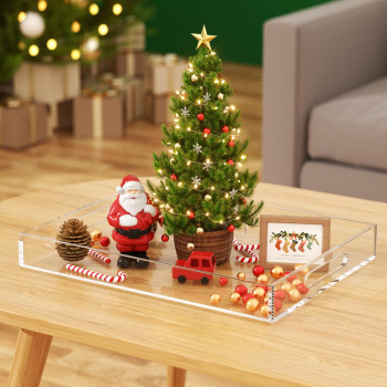 Large Transparent Acrylic Serving Tray with Handles, a Spill-Proof Decorative Organizer for an Ottoman or a Coffee Table- 30-5x40-6 cm - Modern - 1 Piece - Transparent