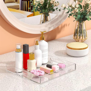 Transparent Acrylic Serving Tray with Handles, a Spill-Proof Square Decorative Coffee Tray and a Modern Organizer for your table- 25x25 cm - Modern - 1 Piece - Transparent