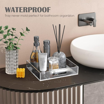 Elegant Decorative Acrylic Serving Tray with Handles, a Square Coffee Table Tray for Eating, Breakfast, or Makeup- 25.4x25.4 cm - Elegant - 1 Piece - Transparent