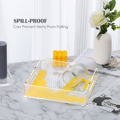 Elegant Decorative Acrylic Serving Tray with Handles, a Square Coffee Table Tray for Eating, Breakfast, or Makeup- 25.4x25.4 cm - Elegant - 1 Piece - Transparent