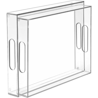 Transparent Acrylic Decorative Nesting Serving Trays with Handles, Large Coffee Table Trays for Food, Tea, and Kitchen Vanity- 40-6 cm - Modern - Set of 2 - Transparent