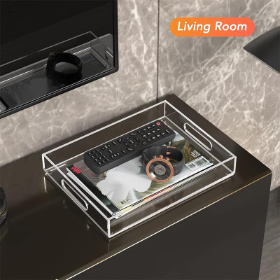 Transparent Acrylic Decorative Nesting Serving Trays with Handles, Large Coffee Table Trays for Food, Tea, and Kitchen Vanity- 40-6 cm - Modern - Set of 2 - Transparent
