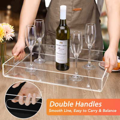 Transparent Acrylic Decorative Nesting Serving Trays with Handles, Large Coffee Table Trays for Food, Tea, and Kitchen Vanity- 40-6 cm - Modern - Set of 2 - Transparent