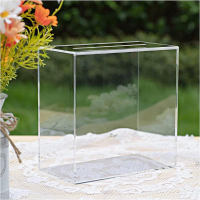 Large Transparent Acrylic Wedding Card Box with Slot, a Secure Wishing Well Money Box for Receptions, and a Lockable Memory Box- 25x25x14cm - Secure - 1 Piece - Transparent