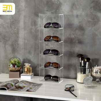 Modern 55-9 cm Transparent Acrylic Wall Mounted 5-Slot Sunglasses and Eyewear Display Rack, a Floating Storage Organizer Shelf- Modern - 1 Piece - Transparent