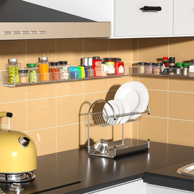 Transparent Acrylic Wall Mounted Spice Rack Organizer, a Hanging Seasoning Rack for your Kitchen Wall to save counter space- Modern - 4 Pack - Transparent
