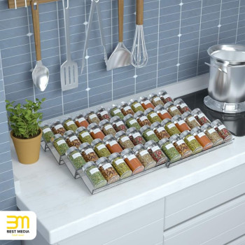 4-Tier Adjustable & Expandable Acrylic Spice Rack Tray, a Transparent Spice Drawer Organizer for your Kitchen Cabinets- Modern - 2 Pack - Transparent