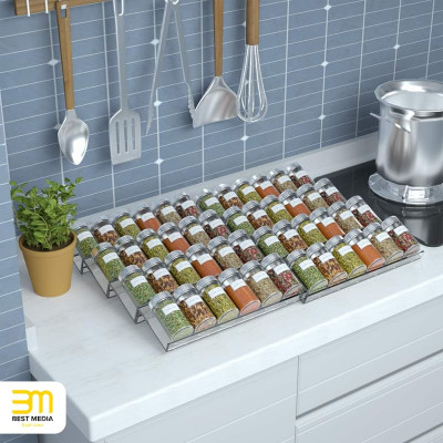 4-Tier Adjustable & Expandable Acrylic Spice Rack Tray, a Transparent Spice Drawer Organizer for your Kitchen Cabinets- Modern - 2 Pack - Transparent