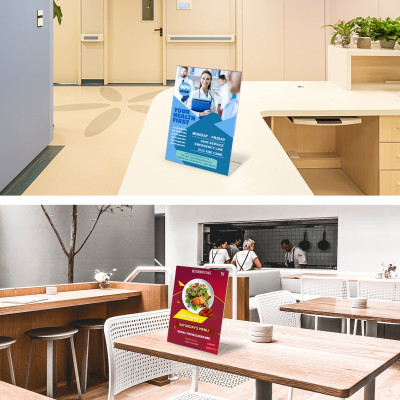 A5 L-Shape Acrylic Sign Holder, a Perspex Leaflet Display Stand for a Table, Counter, Restaurant, Hotel, or your Office- A5 Size - Standard - 5 Pack - Transparent