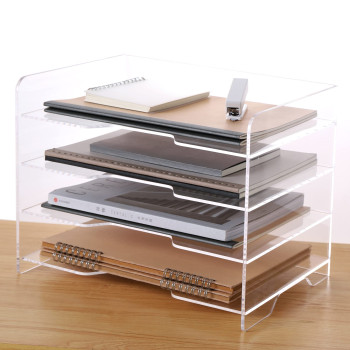 Acrylic Paper Organizer Tray, 4-Tier Clear File Storage Rack for Desk, Enlarged Letter Trays for Office Supplies, Suitable for Organizing Documents, Folders and Accessories, Clear