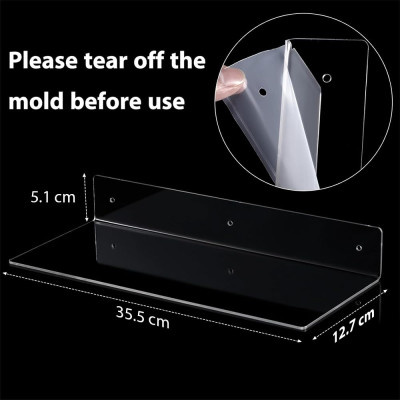 Acrylic Floating Shelf Set, 8-Piece Invisible Wall Mounted Display Organizer, 35 cm Ledge Bookshelf for Living Room, Office, Bedroom, Bathroom, Kitchen and Retail Display, Clear